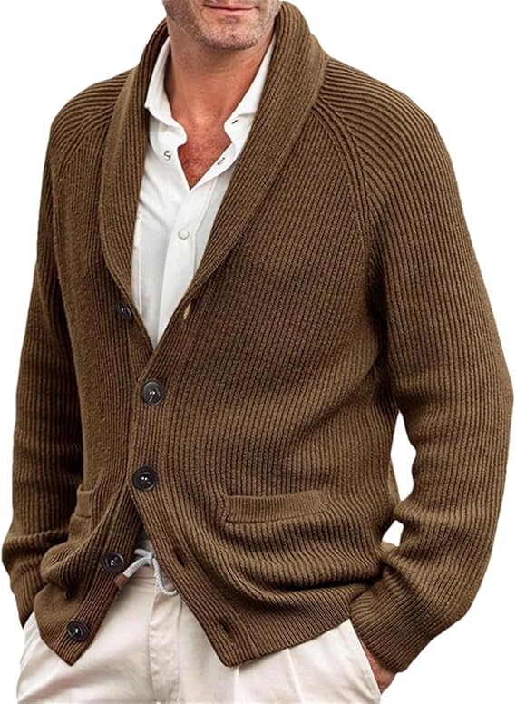 Hommes - Cardigan Vintage Tricoté - Maille douce - Laine Douillette Confortable - Mode Élégante