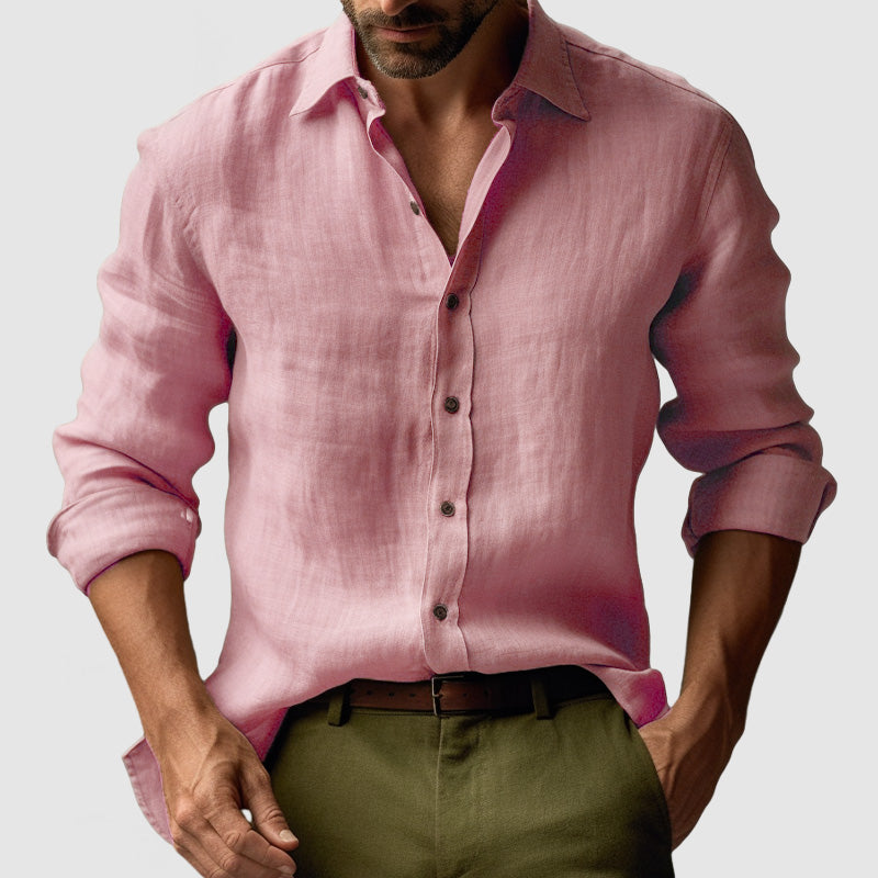 Hommes - Chemise à manches longues - Lin vintage - Élégante tenue décontractée pour toutes les occasions