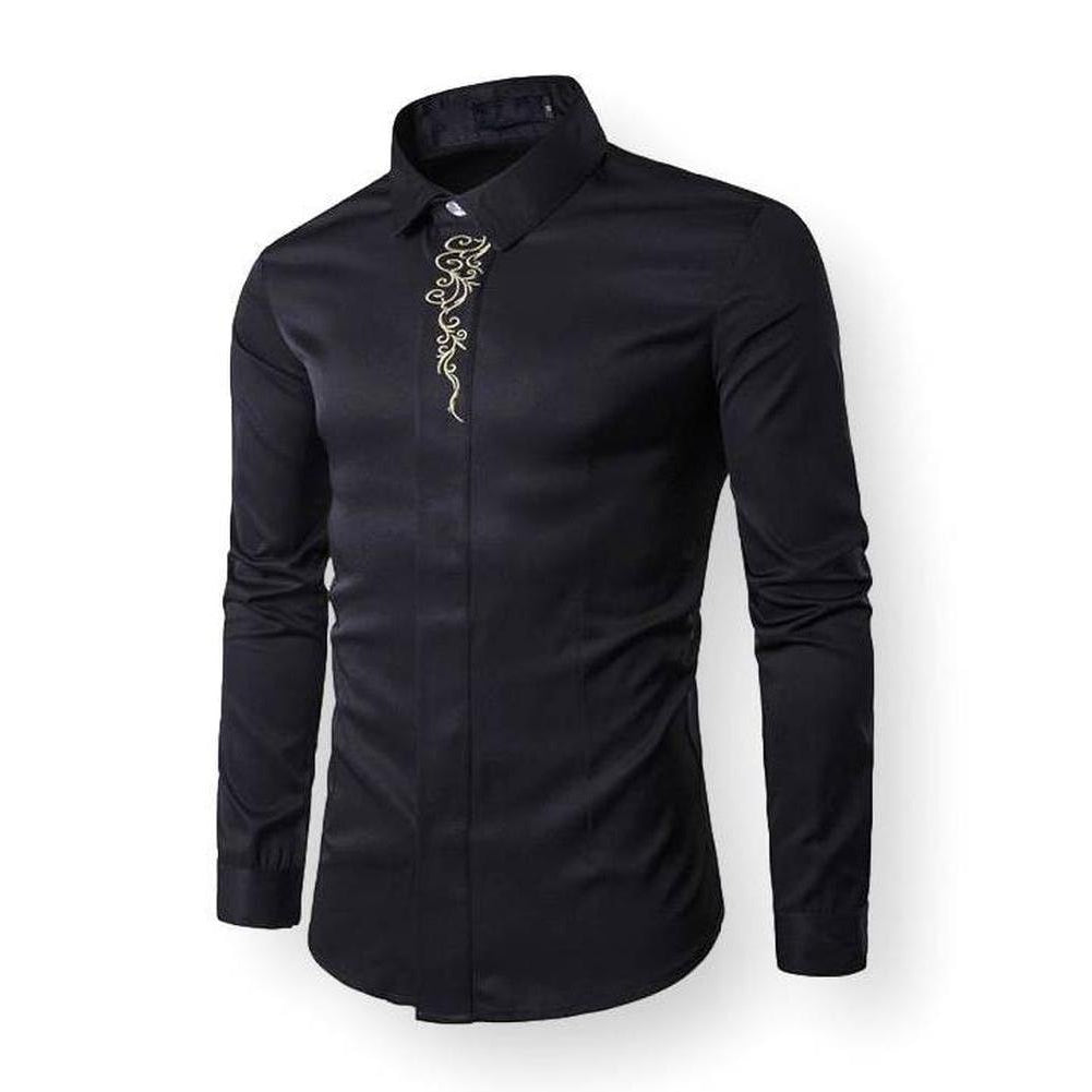 Hommes - Chemise habillée brodée - Coton - Élégance intemporelle - Parfaite pour les occasions spéciales
