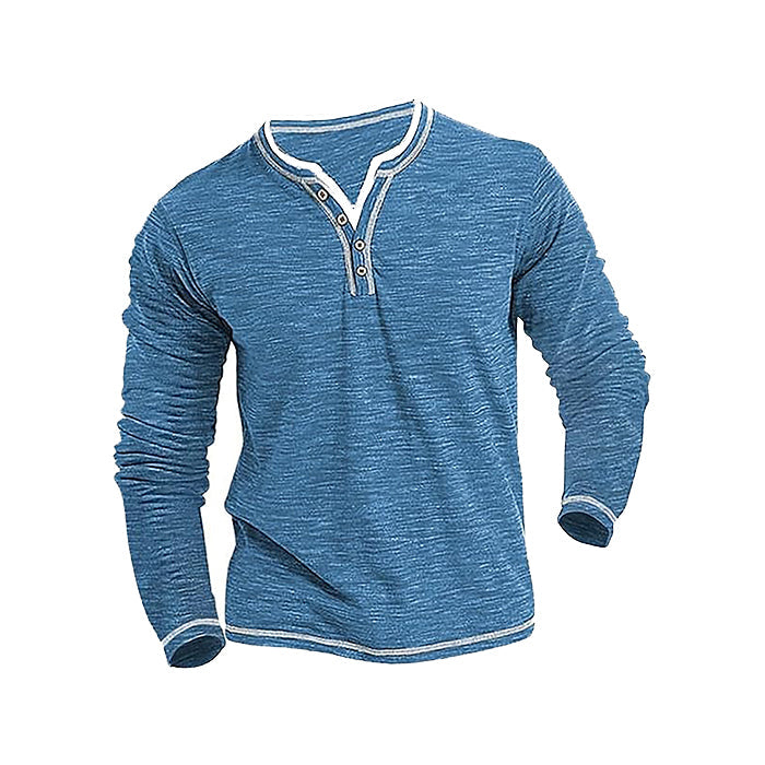Hommes - Chemise à manches longues col en V - Tissu doux et léger - Élégante tenue décontractée