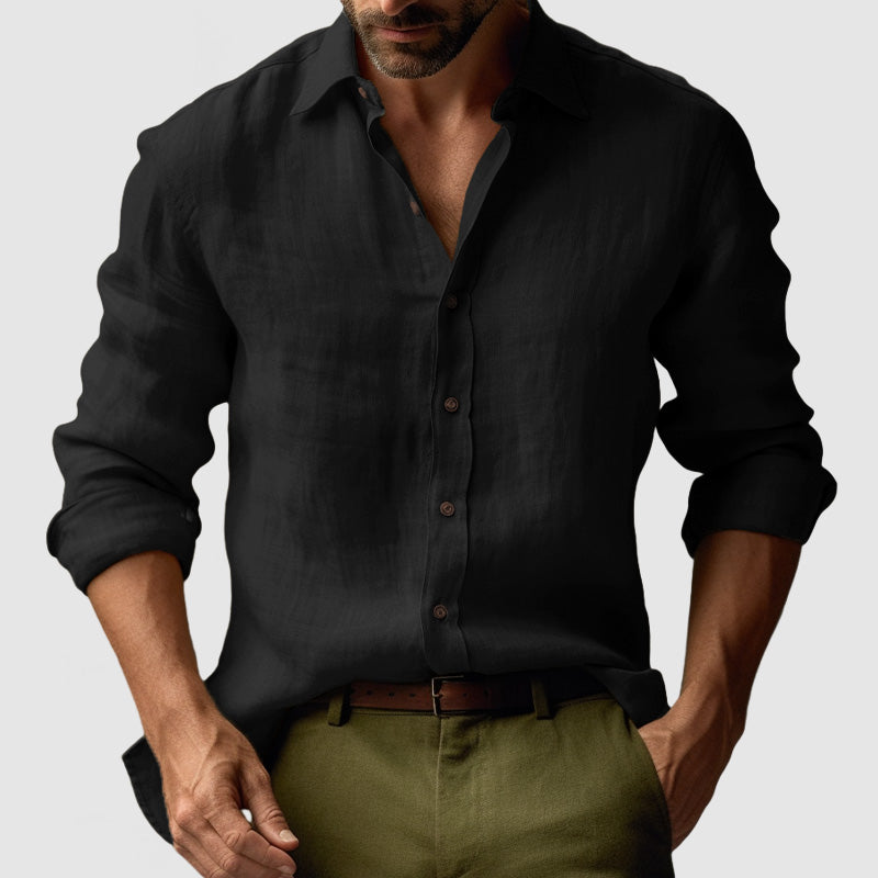 Hommes - Chemise à manches longues - Lin vintage - Élégante tenue décontractée pour toutes les occasions