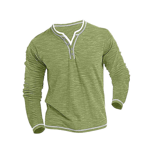 Hommes - Chemise à manches longues col en V - Tissu doux et léger - Élégante tenue décontractée