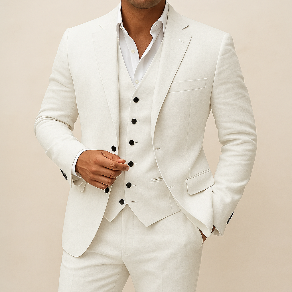 Hommes - Costume 3 pièces - Lin - Blazer, gilet et pantalon sur mesure pour occasions spéciales