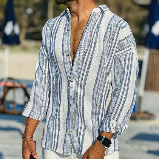 Hommes - Chemise vintage à rayures - Mélange de coton élégant - Mode décontractée tendance pour un style unique