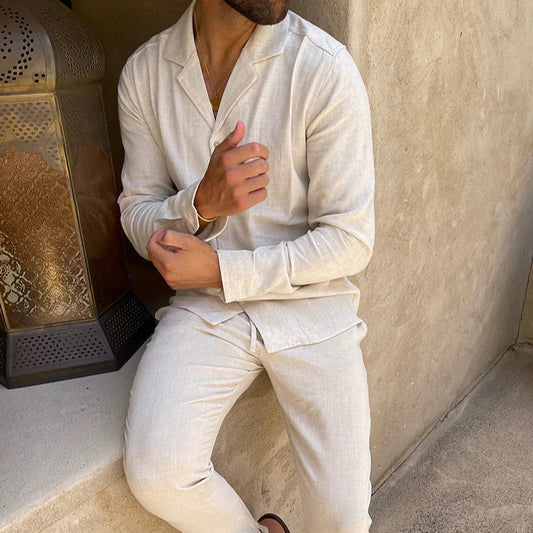 Ensemble en lin pour hommes - Confortable et élégant - Parfait pour les tenues d'été - Léger et respirant