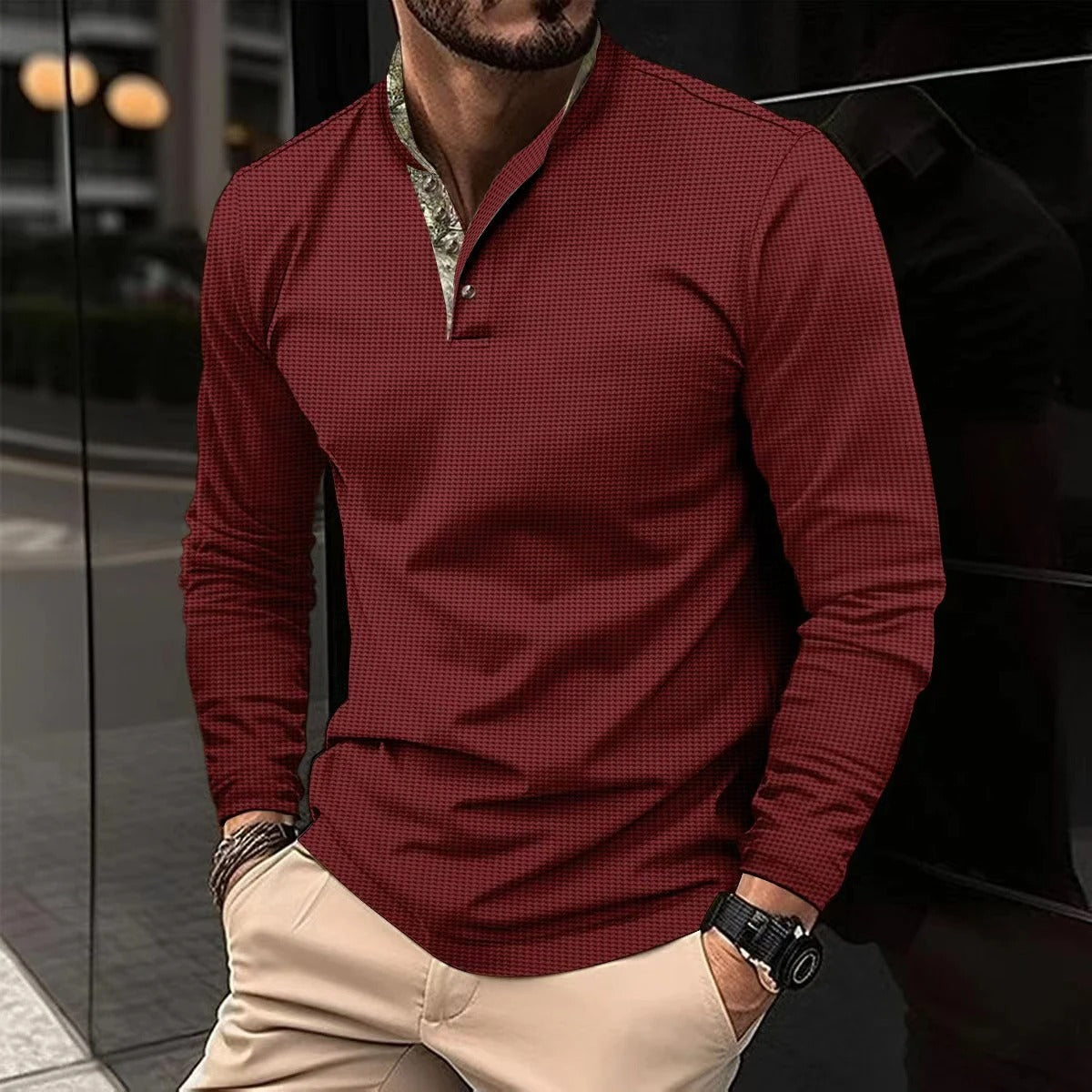 Homme - Polo à manches longues - Col coloré - Style élégant et confortable